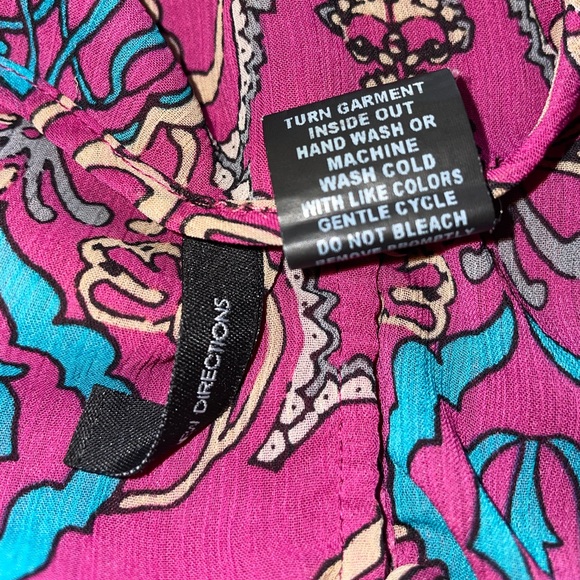 New Directions Patterned Pink and Blue Tie Detail Top - Picture 4 of 6